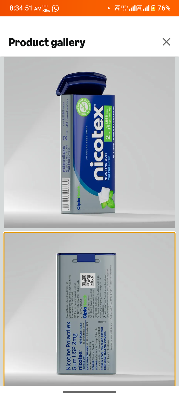 Cipla Nicotex Nicotine Sugar Free Mint Plus Gums 2mg | Helps to Quit Smoking | WHO-approved Therapy | 30 Gums per Tin | Pack of 9