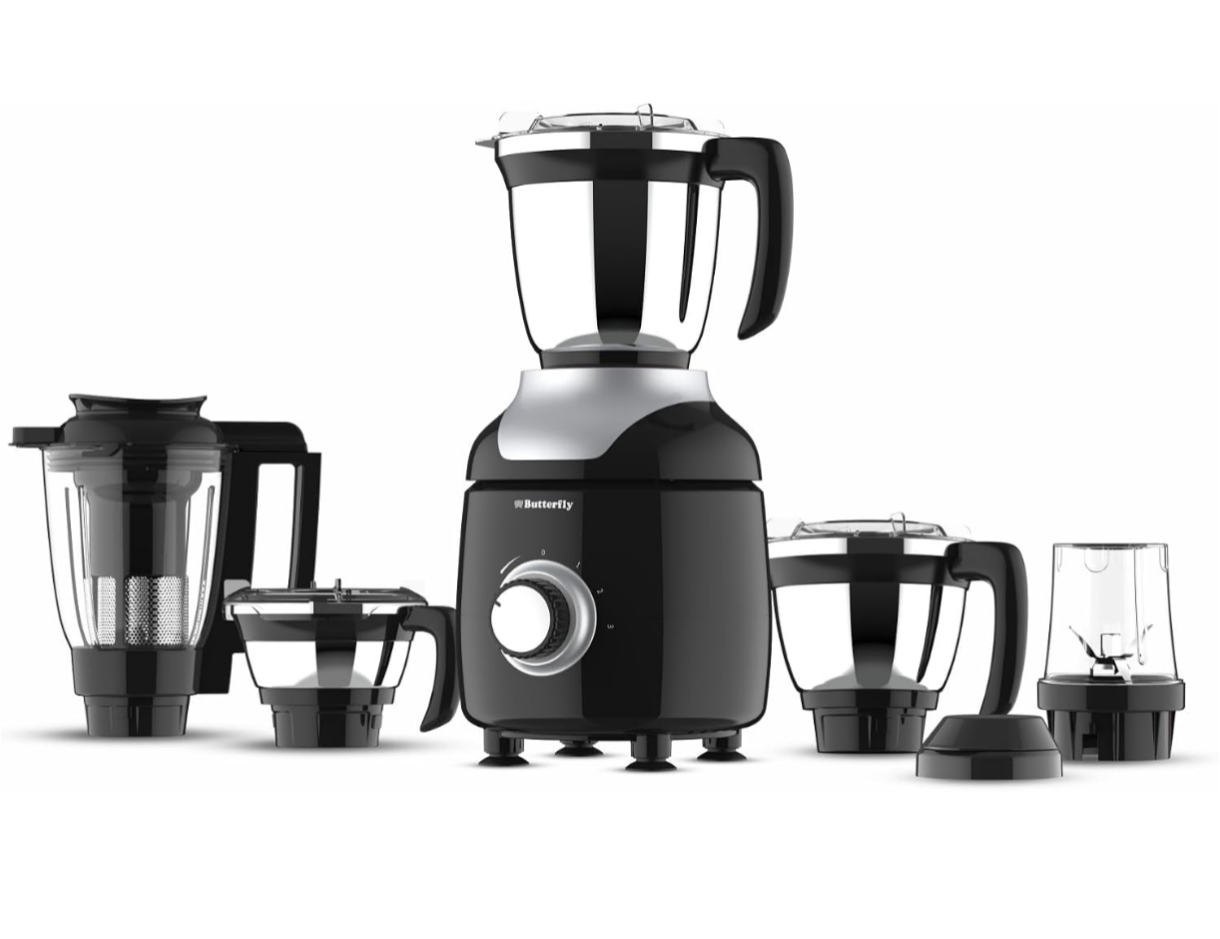 Butterfly ZieraChrome 750 Watt Mixer Grinder | 5 Jars | Uniform Grinding with Tornado Blade & Lid | Long Lasting Annealed SS Jars | Torx21 Motor| Juicer/Blender Jar | 5 Years Warranty