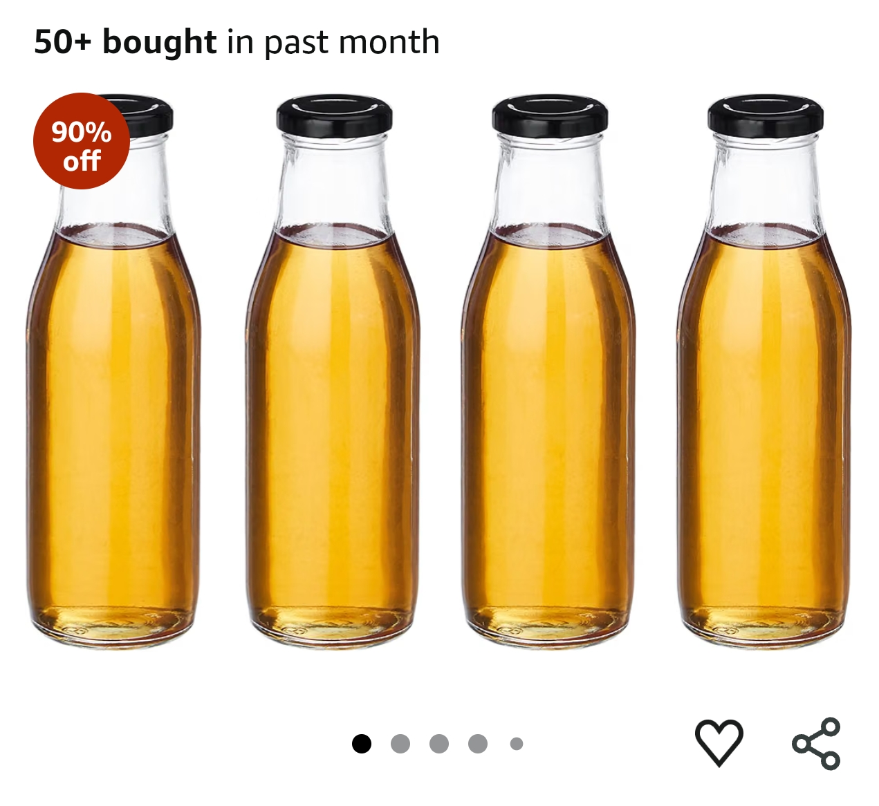 Solimo Glass Bottle with Airtight Cap (Transparent, 500 ml) - Set of 4