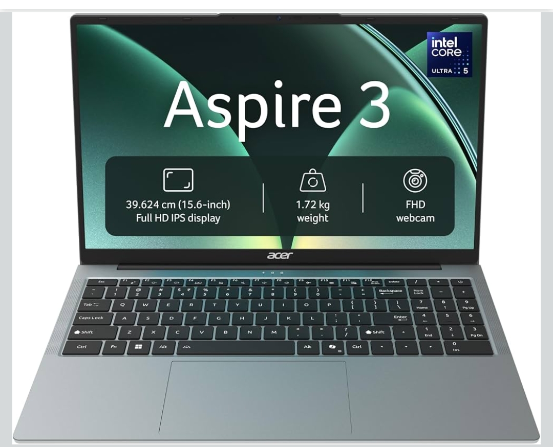 Acer Aspire 3 AI PC Intel Core Ultra 5 115U, 8GB DDR5 RAM/512GB SSD, 15.6" FHD IPS Display, Win 11Home, Steel Grey, 1.72 Kg, A325-55, Backlit Keyboard, Thin & Light Laptop