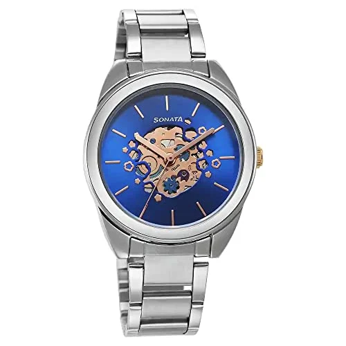 Sonata Unveil Quartz Multifunction Blue Dial Stainless Steel Strap Watch for Women-8182KM03