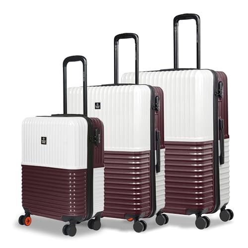 Nasher Miles Istanbul Hard-Sided ABS and PC Luggage Set of 3 | 55cm, 65cm & 75cm | 8 Wheels Small, Medium & Large Trolley Bag for Travel | Suitcase (Cream Brown)
