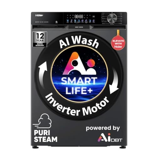 Haier 9 Kg, 5 Star, AI Smart LIFE+, Hygienic Care, ABT, 525 mm Super Drum, Refresh, Direct Motion Motor, WiFi enabled, Fully Automatic Front Load Washer (EFL90-IM14F5ES8U1 | Dark Jade Silver)