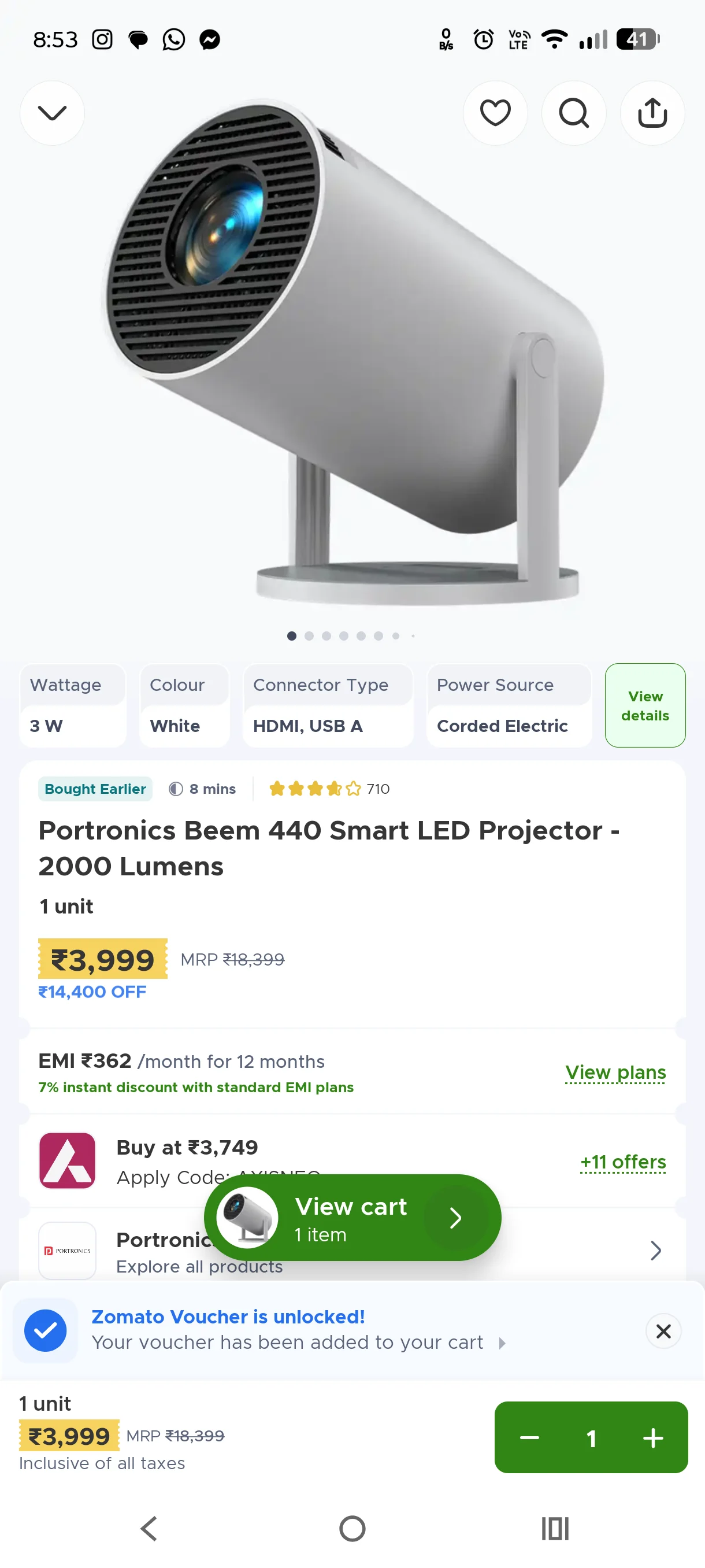 Portronics Beem 440 Projector at 3750