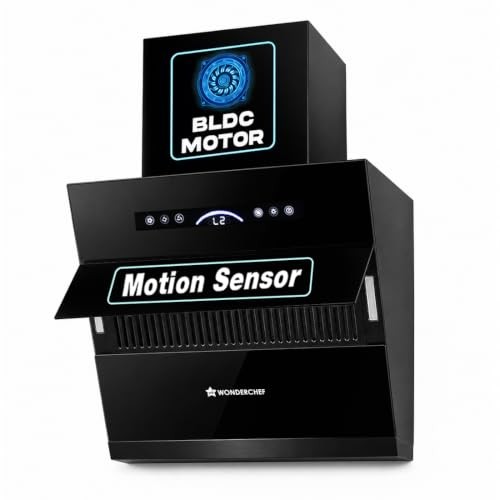 Wonderchef Ultra Slant 60cm Filterless Auto-clean Kitchen Chimney with Oil Collector, BLDC Motor, Suction 2000 m3/hr, Motion Sensor + Touch Control, 15-Yr Warranty on Motor & 5-Yr Comprehensive, Black