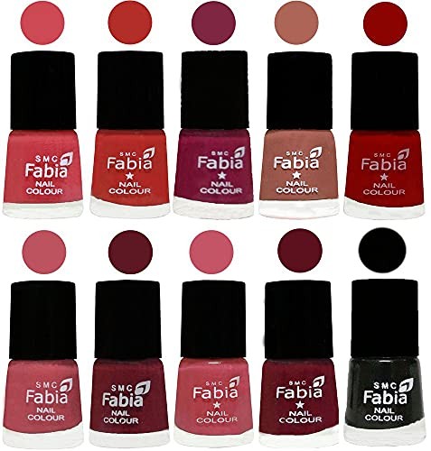 SMC Fabia ALL IN ONE (PACK OF 10), Long Lasting Glossy Nail Polish, 6 ml Each