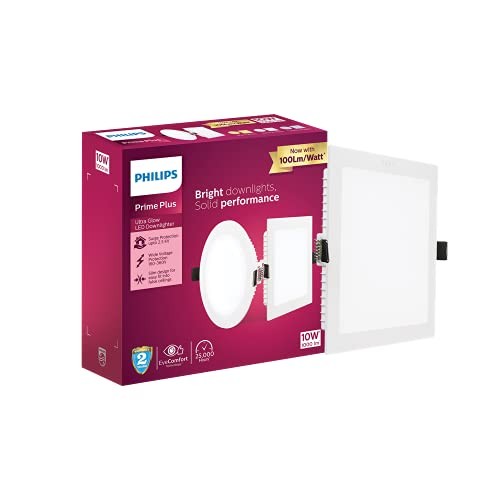 Philips 10W Square AP Plus UltraGlow LED DL Recessed LED Panel Ceiling Light (Pack of 1,Warm White)