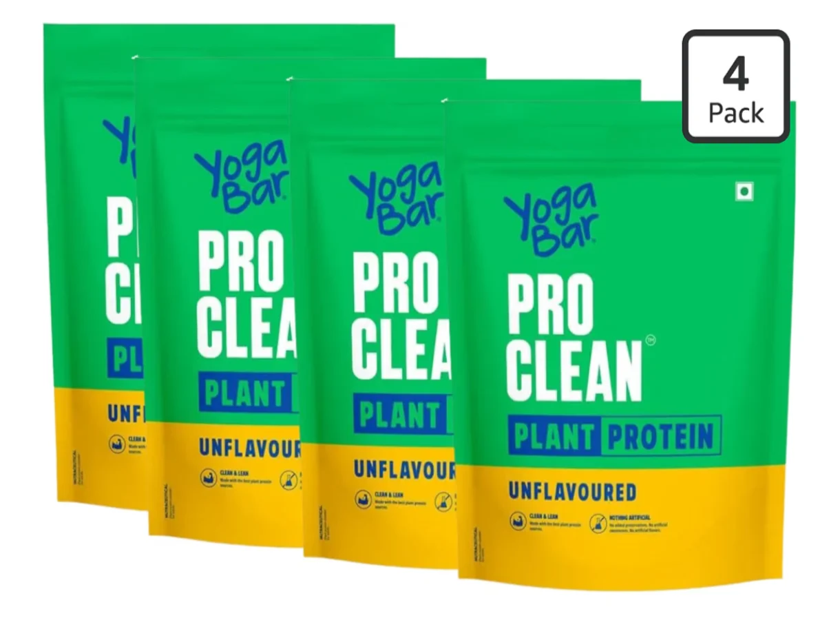 Yogabar Pro Clean Plant Protein | Unflavoured | 28g Protein per Serving | Clean & Natural Plant Blend | 500g Pack of 4