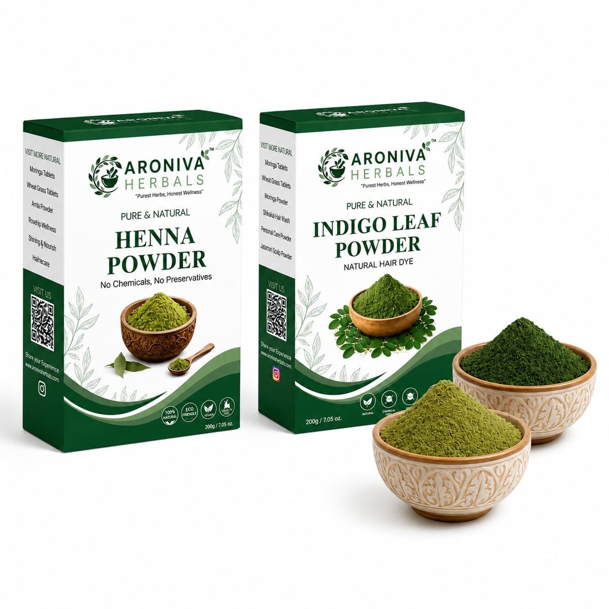 Pure Organic Henna & Indigo Powder Combo (200g Each, Pack of 2, Total ...